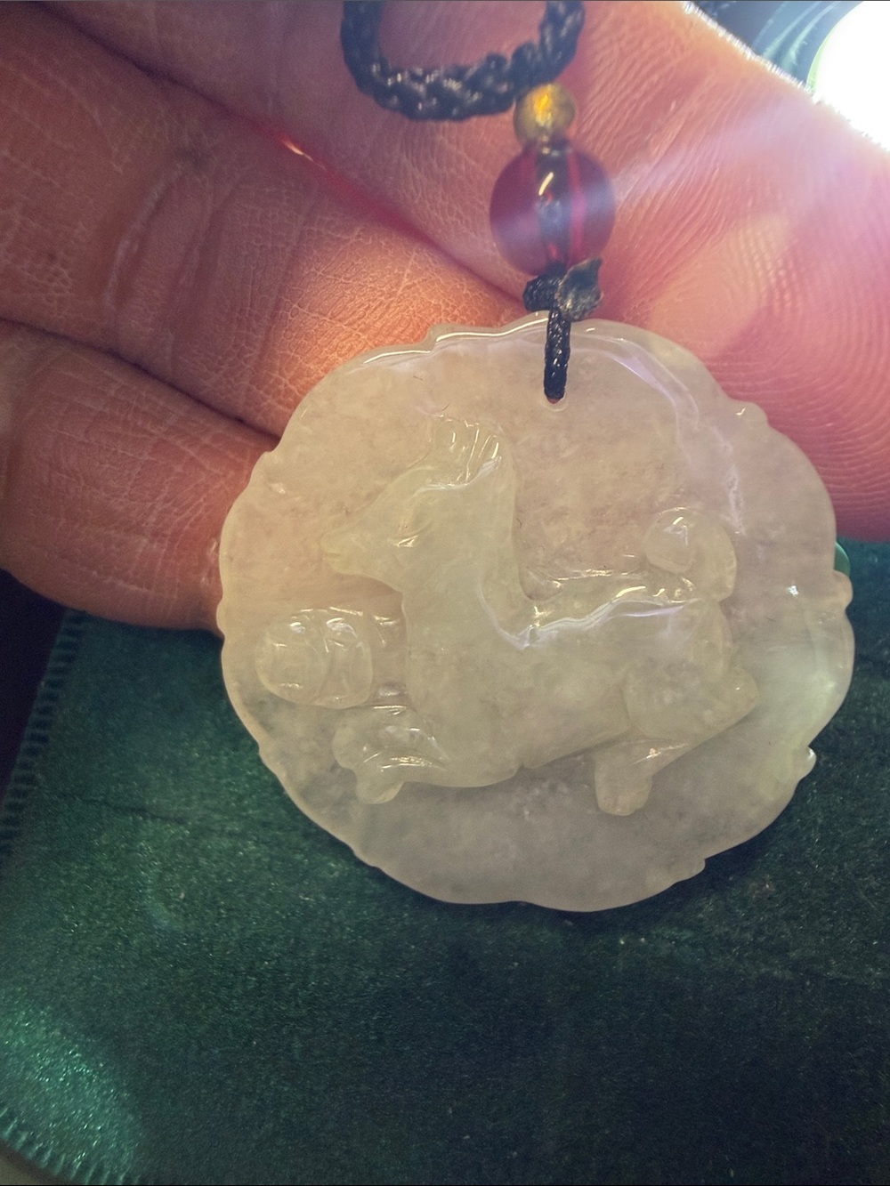 Carved dog White Jade Pendant Necklace
